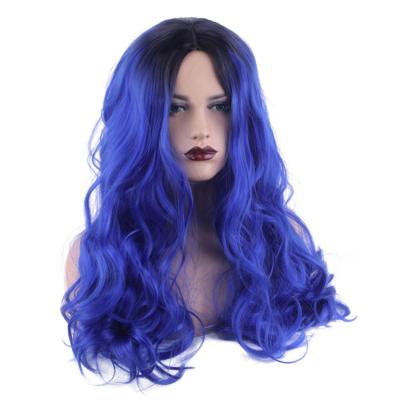 China Comic High Temperature Gradient Regular Blue Purple Black Long Curly Wave Hair COS 28 Inch Anime Show Cosplay Hair Silk Wig for sale