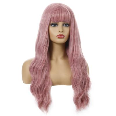 China Multicolor Chemical Fiber Wigs Fluffy Wavy Curls Wine Brown Regular Wave Long Curly Hair Women Girl Party Cosplay Pink Wig Women for sale