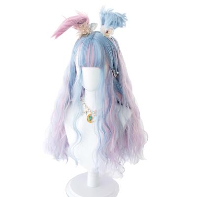 China Soft Dreamy Wavy Wigs Synthetic Wavy Lolita Cute Fluffy Rainbow Color Grooming Face Harajuku Girls Cosplay Party Wig for sale