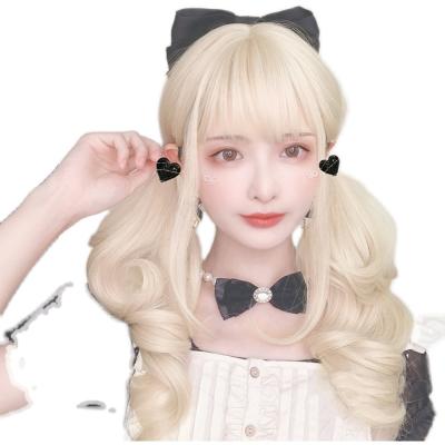 China Long Lolita Wig Cosplay Daily Natural Grooming Soft Curly Golden Beige Curly Hair Face Cute Harajuku Party Wigs for sale