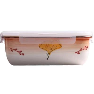 China Viable Japanese simple and fresh style with sealed cover storage box ceramic bento box for sale