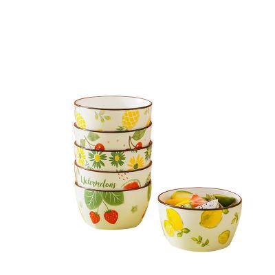 China Viable Ceramic Rice Bowl With Fruits And Vegetables Cartoon Pattern for sale