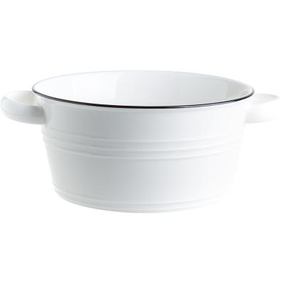 China Viable Nordic Simple Style Innovation Double-eared Soup Bowl Pure White Ceramic Middle for sale