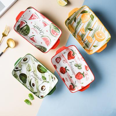 China Hand Painted Design Underlay Fruit Style Ceramic Binaural Painting Dish for sale