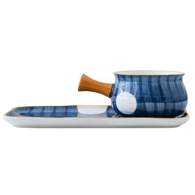 China Japanese Style Simple Design Single Handle Pot and Stocked Ceramic Dish Set for sale