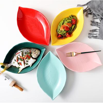 China Creative Ceramic Tray Stocked Set Reunion Dinner Dish Combination Family Party Dish Deep Restaurant Leaf-Shaped Splint for sale