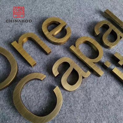 China Easy Installation Laser Cut Flat Cut Solid Stainless Steel Brass Metal Mounted Gold Slide Letters for sale