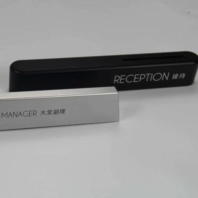 China Custom Modern Aluminum Signage Hotel Office Desk Stand Reception Metal Reception Metal Sign for sale