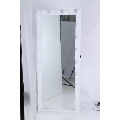 China Lit 2021 Goods Quality Metal Frame Tall White Dressing Table Mirrors With Lights Full Body Makeup Mirror Hollywood Style Mirror for sale