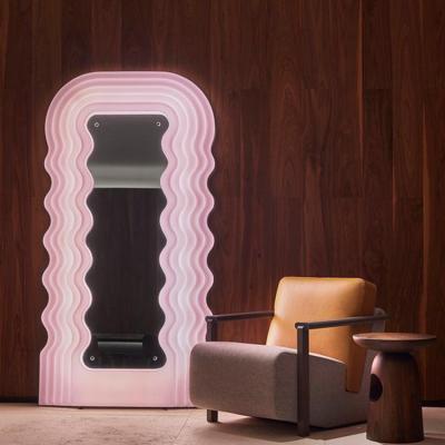 China Led Modern Hotel Dressing Floor Length Wavy Frame Soft Light Ultrafragola Vanity Mirror Large Glass Mirror for sale