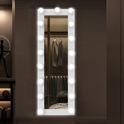 China Modern Cosmetic Wall Mounted Full Length Mirror Hollywood Style Luxury Led Vanity Makeup Standing Mirror Large for sale