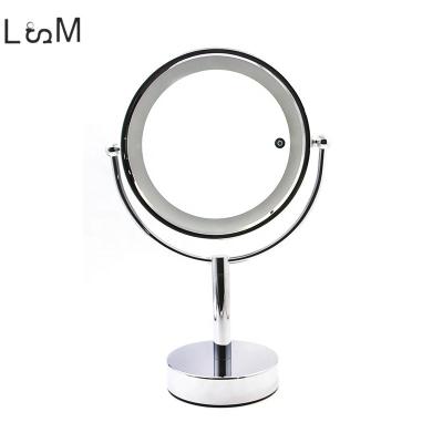 China Desktop Mirror Metal Led Lighted Cosmetic 10x Magnifying Mirror With Handle for sale