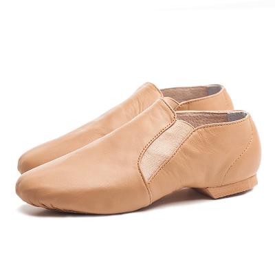 China Comfortable GENUINE LEATHER Tan Black EVA Heel Twin Elasticity Jazz Leather Shoe Dance for sale