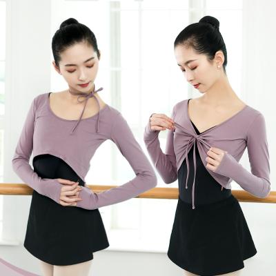 China from above & Tees Women T Shirt Warm Up Thumb Notch Crop Ballet Longsleves Tops for sale