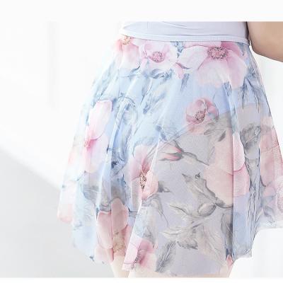 China tutu & Skirts Light Blue Floral Pattern Pull On Ballet Skirt Mesh for sale