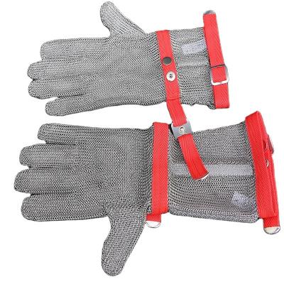 China Food Contact 304L Five Finger Metal Cut Hook Protective Butcher Cut Heavy Duty Stainless Steel Mesh Chain Mail Gloves for Butchers for sale