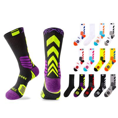 China Amazon Breathable Basketball Athletic Cotton Custom Mens Logo Customize Pattern Knitted Embroidered Socks Sports Basketball Socks for sale