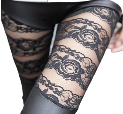 China European And American High End Women's Durable Artificial Leather Double Lace Horizontal Leggings for sale