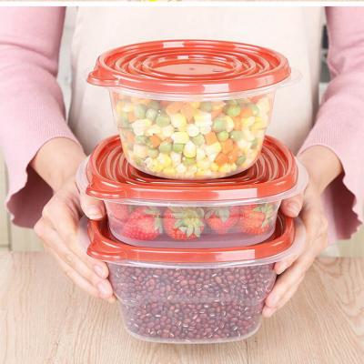 China Hot Selling All Sizes And Shape Customized Clear Airtight Fruit Meal Kitchen Plastic Round Food Storage Containers Set Multiple for sale