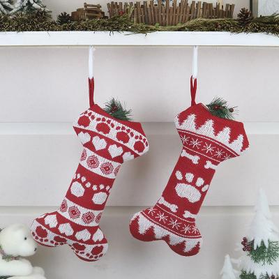 China Hanging Christmas Stocking Decoration Christmas Tree Ornaments Knitted Snowflake Christmas Stocking Bone Christmas Gift Bag Christmas Decoration New Year for sale