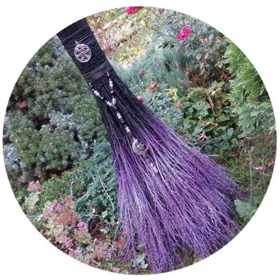 China Mini Witch Broom 2022 New Witches Broom Black Purple Wiccan Halloween Props Thanksgiving Christmas Props Broom Magic Witch Broom for sale