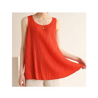 China 2021 summer breathable Miyake pleated fashion fresh large size loose T-shirt running yoga vest for sale