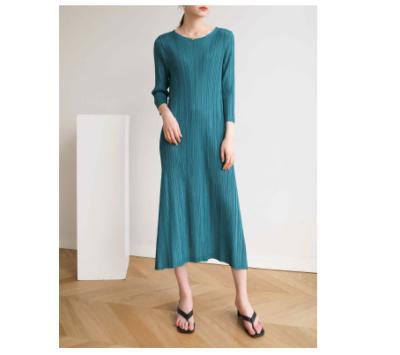 China Breathable Women Fashion Dress Design 3/4 Sleeve Solid Color Wrap Midi Dress Slit Office Dress for sale