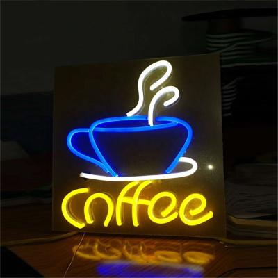 China Waterproof 3D Led Illuminated Custom Blue Yellow Neon Coffee Letter Signs Message Neon Sign for sale