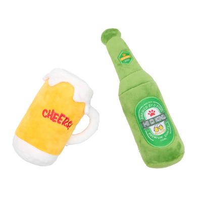 China Factory Viable Cute Plush Beer Mug Bottle Stuffed Toy For Small Medium Puppy Dogs for sale