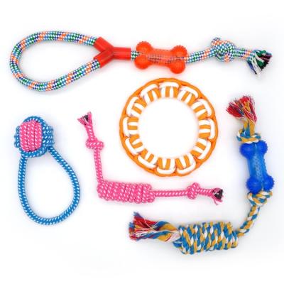 China Custom Viable Colorful Braided Cotton Rope Dog Toys Durable Interactive Puppy Chew Toy Pet Training Tough for sale