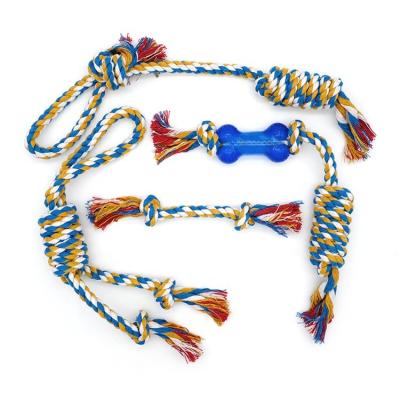 China Viable Wholesale Amazon 4 Packs Braided Dog Rope Toys Knit Durable Dog Tug Of War Toys Pull Cotton Ropes Set for sale