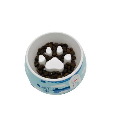 China 2022 New Dog Paw Print Melamine Ceramic Non-slip Dog Water Bowl Non-Slip Custom Dog Bowl Cute Viable Multicolor for sale