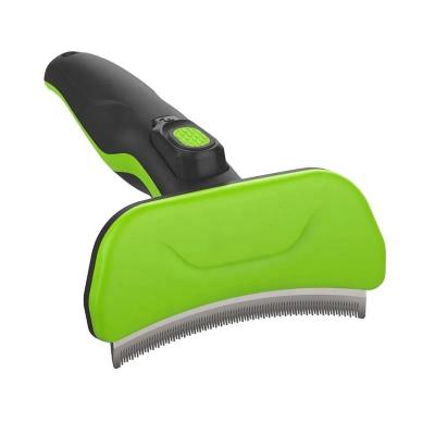 China Sustainable Pet Dog And Cat Fur Hair Remover Grooming Deshedding Blade Brush Comb With Self Cleaning Button for sale