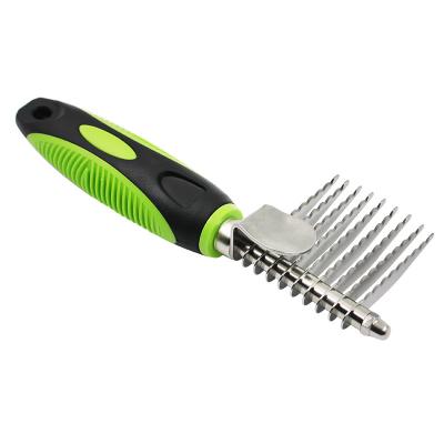 China Sustainable Safety Pet Grooming Undercoat Depilation Comb Stainless Steel dog Depilating Rake for sale