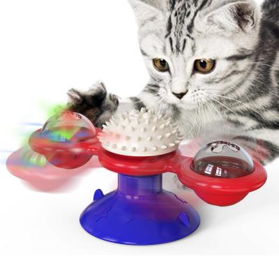 China Stocked TURN AROUND WINDMILL TURNTABLE TEASE SCRATCHING ITCHING CAT TOYS CAT TRAINING TOY TOOTHBRUSH CATNIP for sale