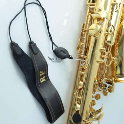 China Genuine Leather Saxophone Single Shoulder Belt Accessories Musical Instrument Roffee Cowhide Genuine Leather Sax Straps for sale