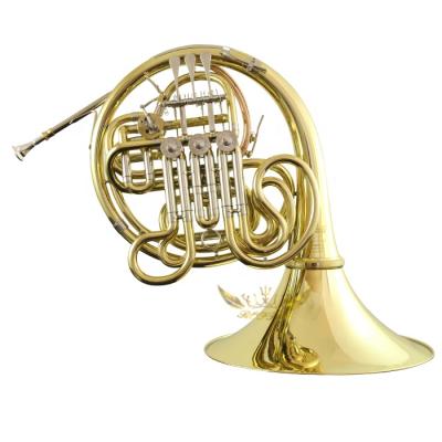 China Gold Lacquer Roffee Musical Instrument French Horn Gold Lacquer F Key Bb 4 Double Main French Horn for sale