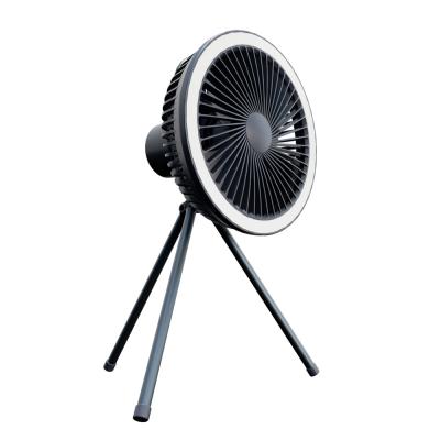 China Outdoor Mini Tripod Fan 9000mah Battery 4 Speed Camping Tent Fan With LED Lights for sale