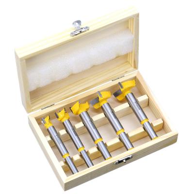 China 5Pcs Slim Iron Hinge Boring Wood Forstner Drill Bit Set With Continuous Cutting Edge In Wooden Box For Wood Hole for sale