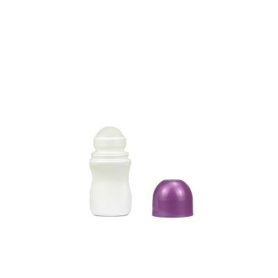 China Cosmetic White Color Empty Plastic Deodorant Roll On Bottles With Purple Rollball Cap 50ml Container for sale