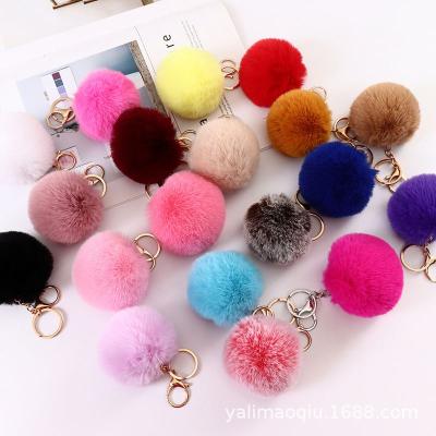 China Wholesale Rex Plush Rabbit Plush 8cm Fur Ball Pendant Accessories Key Chain Korean Bag Pendant Rex Accessories for sale