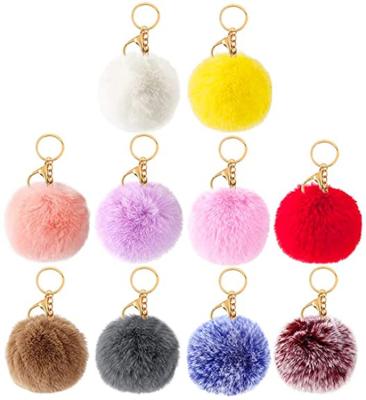 China Hot Selling OEM Puff Ball Faux Rabbit Fur Hairy Pink Pompom Ball Puff Chain For Women And Girls for sale