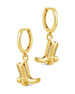 China Cowboy Boot Micro Delicate Brass Drop Earrings White CZ Stone Brass Dangle Earrings for sale