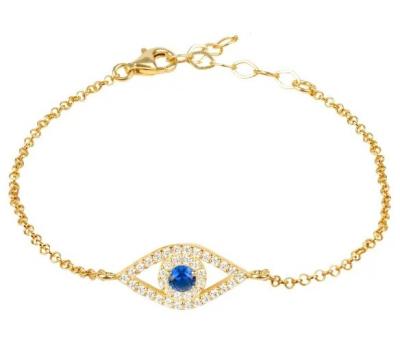 China Rose Gold Thin Silver Chain Bracelet White Blue CZ Eye 925 Sterling Silver for sale