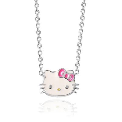 China Pink White Enamel Hello Kitty Sterling Silver Pendant Rhodium Plating for sale