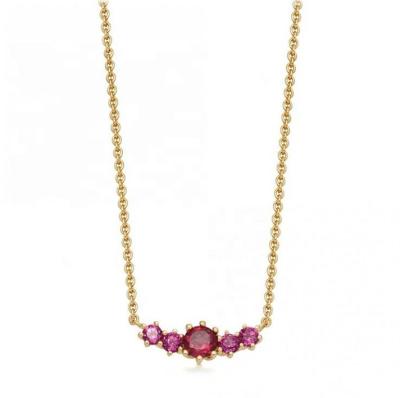 China Gold Plated 925 Sterling Silver Ruby Gemstone Necklace With Cable Chain for sale