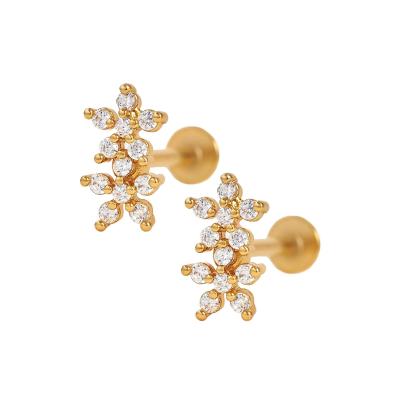 China Classic Style Double Flowers Ball Back Flat Back 925 Sterling Silver Earrings for Girls for sale