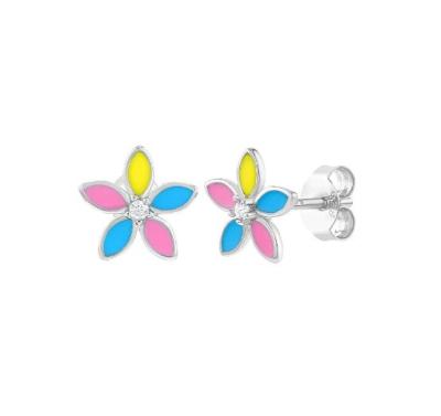 China Yellow Enamel Multi Color Flower Stud Earrings 925 Sterling Silver Flower Studs for sale