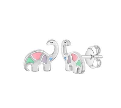 China Multicolored Enamel Dinosaur Stud Earrings 925 Sterling Silver For Little Girls for sale