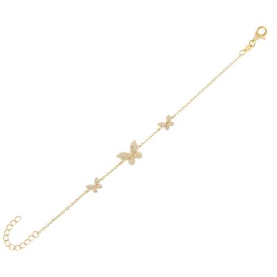 China 14K ouro Triple Butterfly Chain Bracelet Claros CZ Prata Chain Bracelet 925 à venda